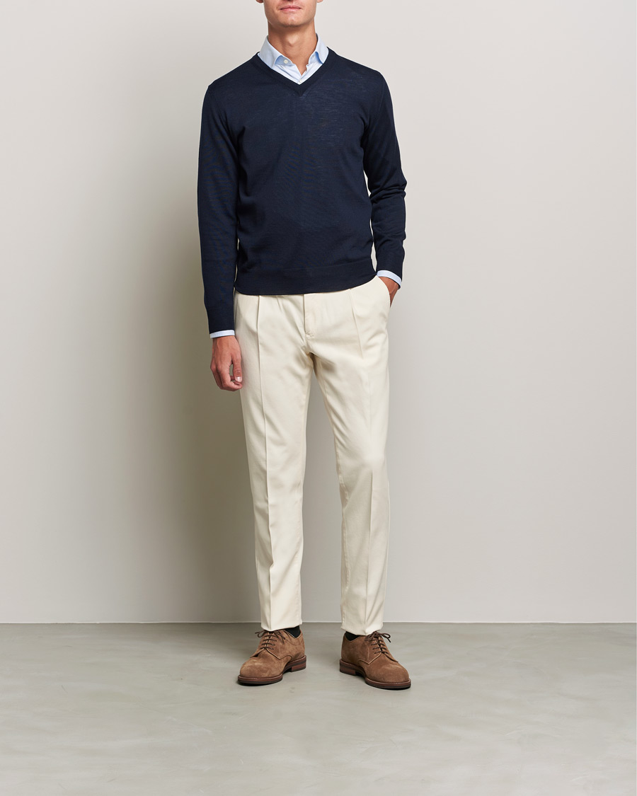 Herre | Trøjer | Canali | Merino Wool V-Neck Navy