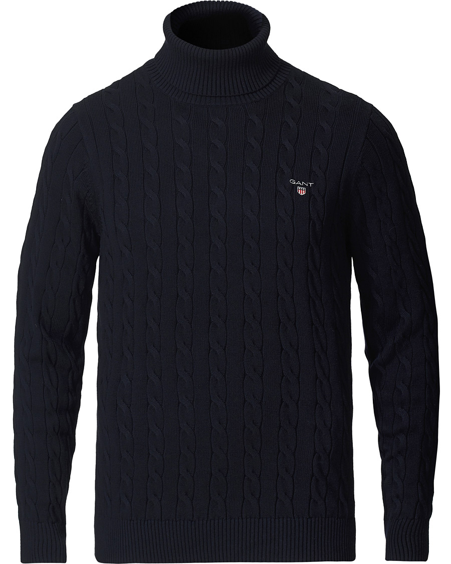 Herre | Trøjer | GANT | Cotton Cable Turtleneck Evening Blue
