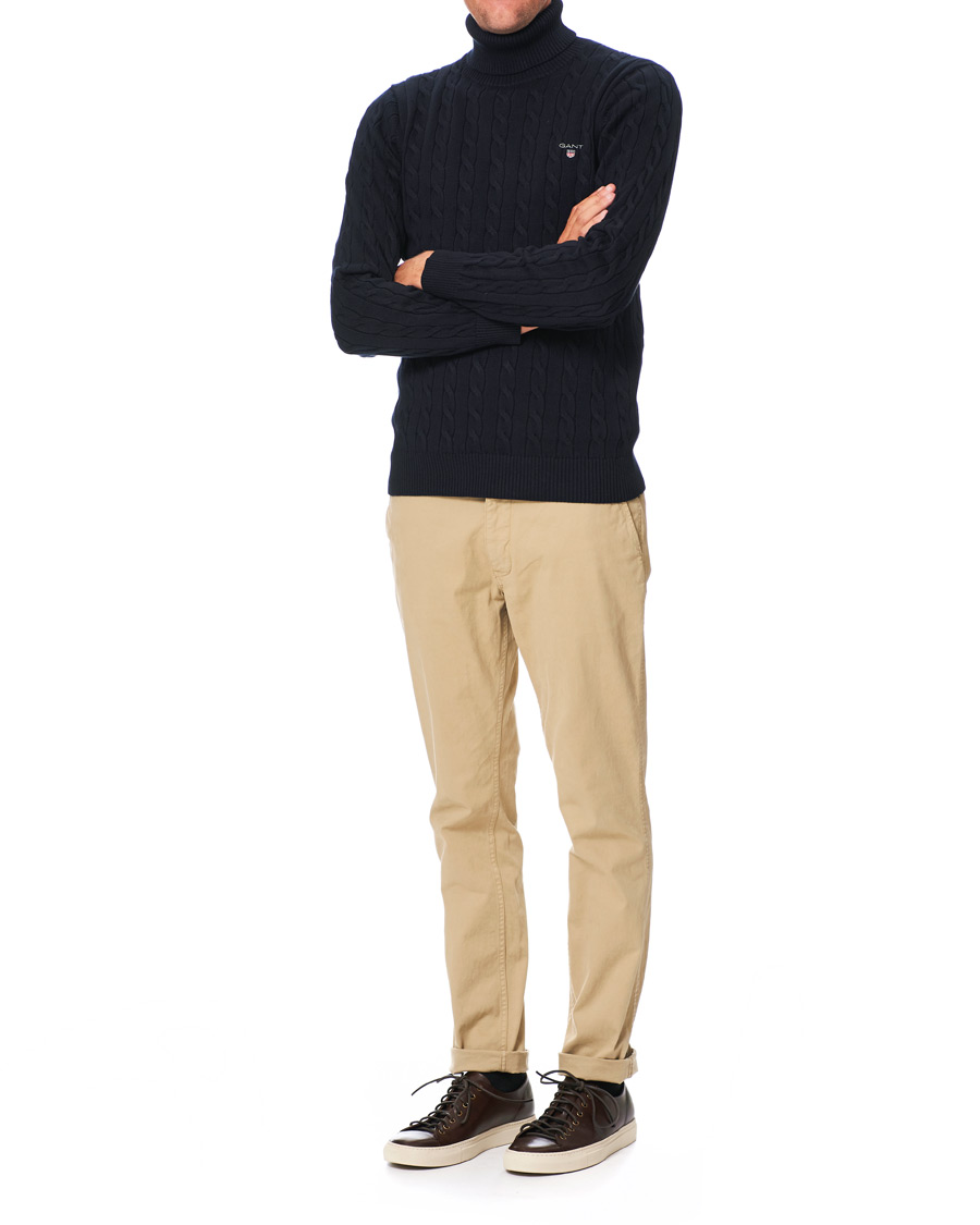Herre | Trøjer | GANT | Cotton Cable Turtleneck Evening Blue