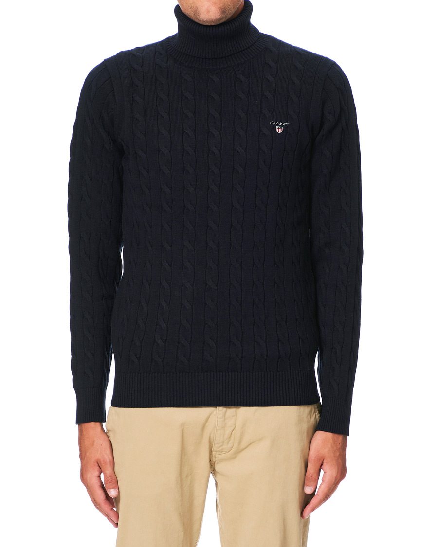 Herre | Trøjer | GANT | Cotton Cable Turtleneck Evening Blue