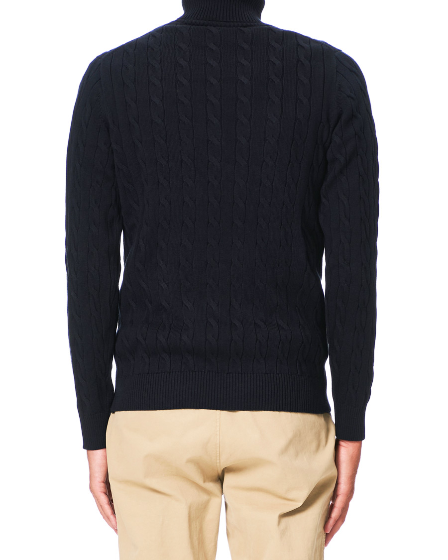 Herre | Trøjer | GANT | Cotton Cable Turtleneck Evening Blue