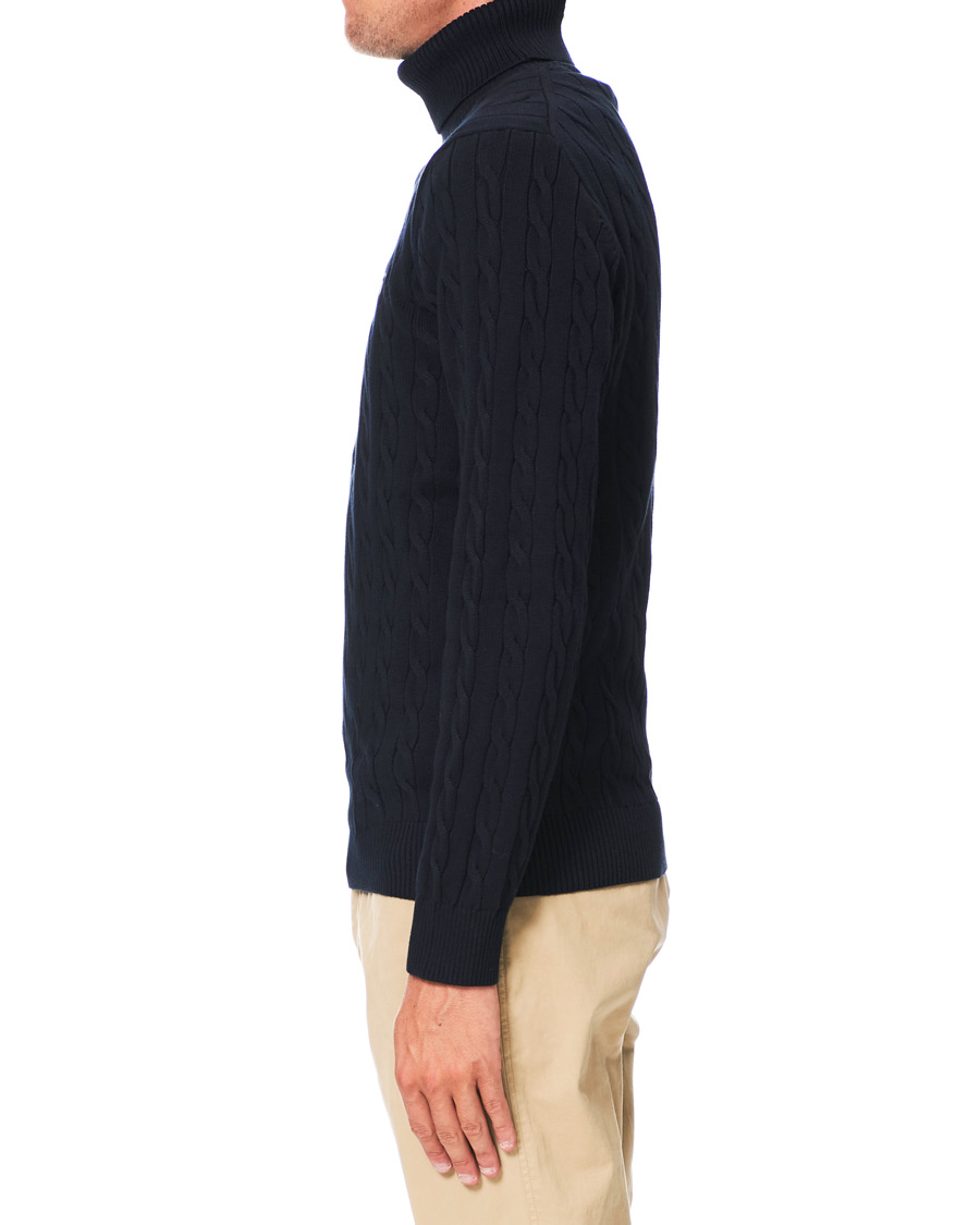 Herre | Trøjer | GANT | Cotton Cable Turtleneck Evening Blue