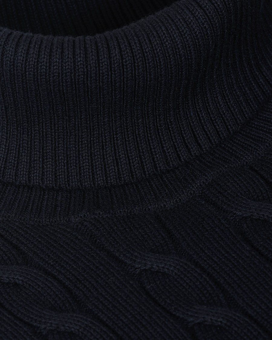 Herre | Trøjer | GANT | Cotton Cable Turtleneck Evening Blue