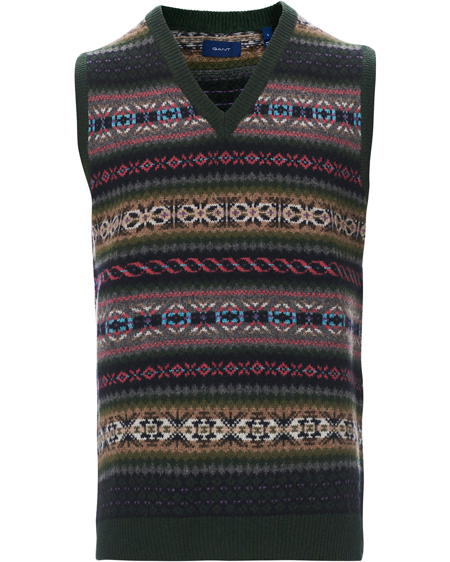 Herre | Trøjer | GANT | Holiday Fairisle Slipover Tartan Green