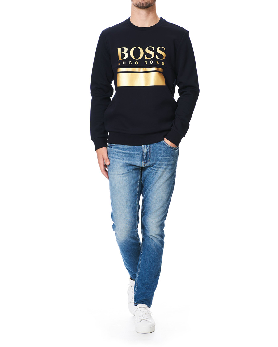 Herre | Trøjer | BOSS GREEN | BOSS Athleisure Salbo Crew Neck Sweater Navy/Gold