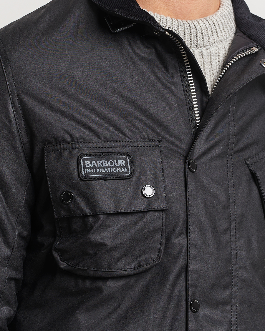 Barbour international slim wax jacket black deals