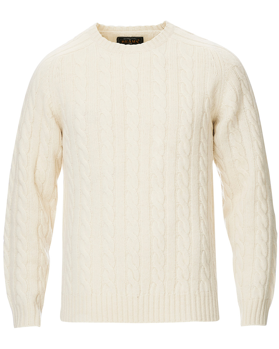 Herre | Trøjer | BEAMS PLUS | Crew Neck Cable Sweater White