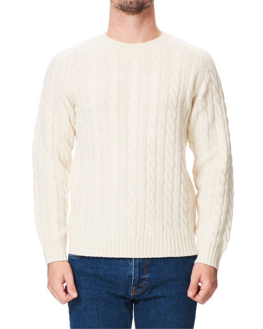 Herre | Trøjer | BEAMS PLUS | Crew Neck Cable Sweater White