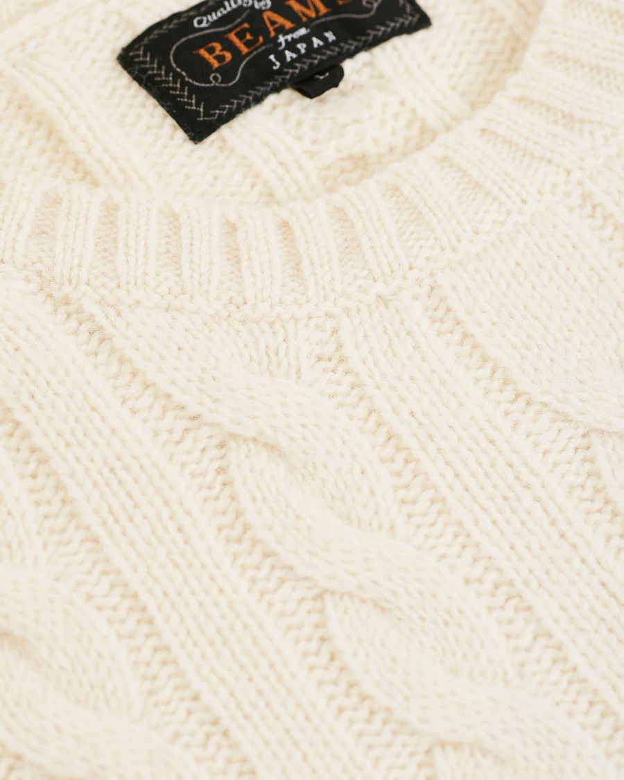Herre | Trøjer | BEAMS PLUS | Crew Neck Cable Sweater White