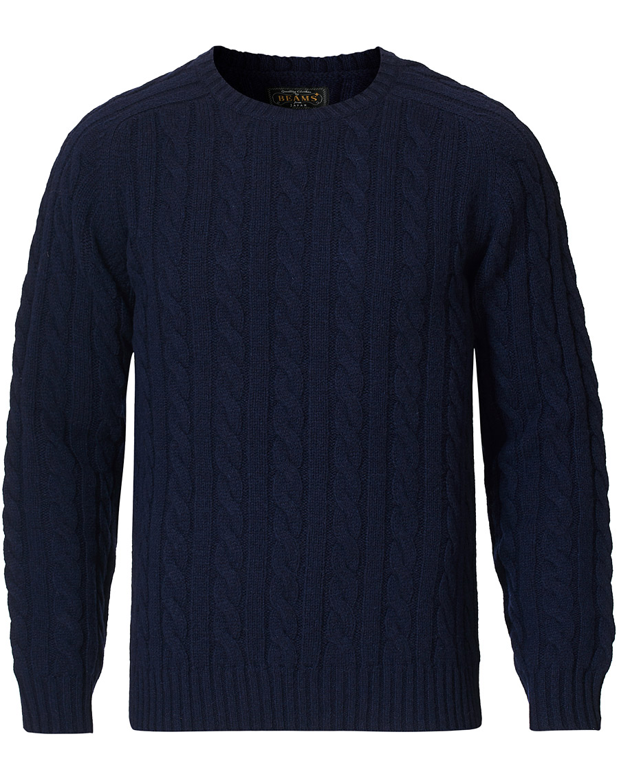 Herre | Trøjer | BEAMS PLUS | Crew Neck Cable Sweater Navy