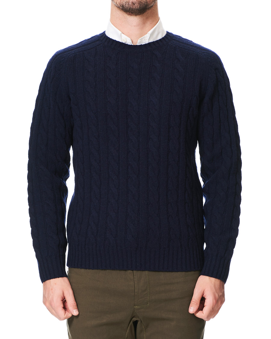 Herre | Trøjer | BEAMS PLUS | Crew Neck Cable Sweater Navy