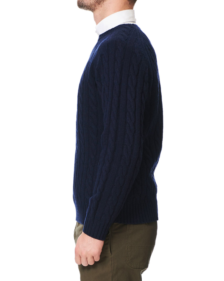 Herre | Trøjer | BEAMS PLUS | Crew Neck Cable Sweater Navy