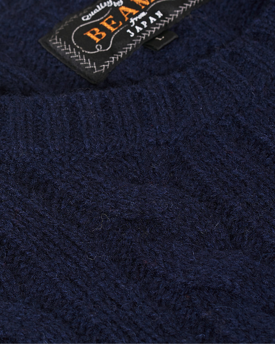 Herre | Trøjer | BEAMS PLUS | Crew Neck Cable Sweater Navy