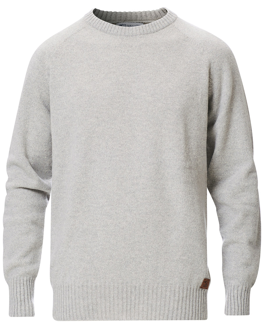 Herre | Trøjer | Johnstons of Elgin | Knitted Wool/Cashmere Raglan Crew Neck Silver Grey