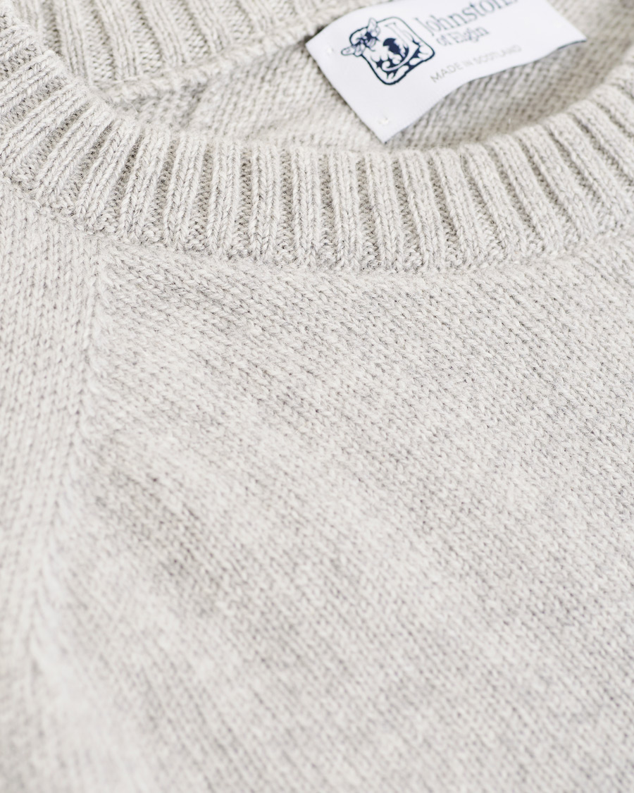 Herre | Trøjer | Johnstons of Elgin | Knitted Wool/Cashmere Raglan Crew Neck Silver Grey