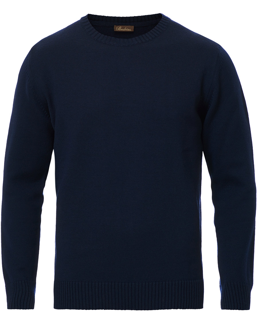 Herre | Trøjer | Stenströms | Heavy Knitted Merino Crew Neck Navy