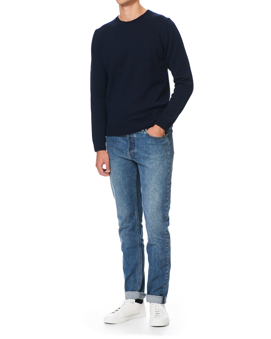 Herre | Trøjer | Stenströms | Heavy Knitted Merino Crew Neck Navy