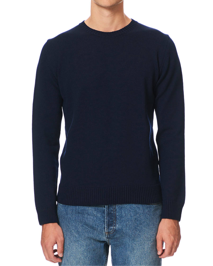 Herre | Trøjer | Stenströms | Heavy Knitted Merino Crew Neck Navy