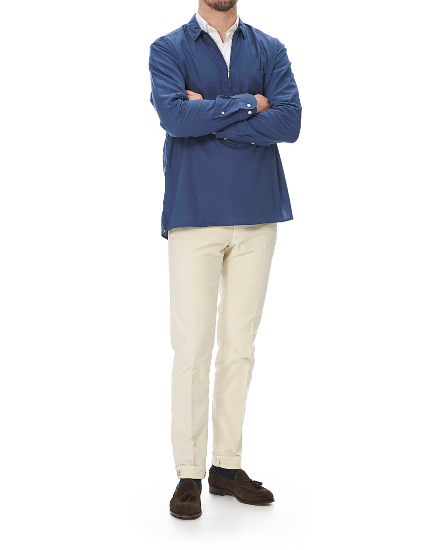 Herre | Skjorter | Eton | Slim Fit Cotton Half Zip Shirt Blue