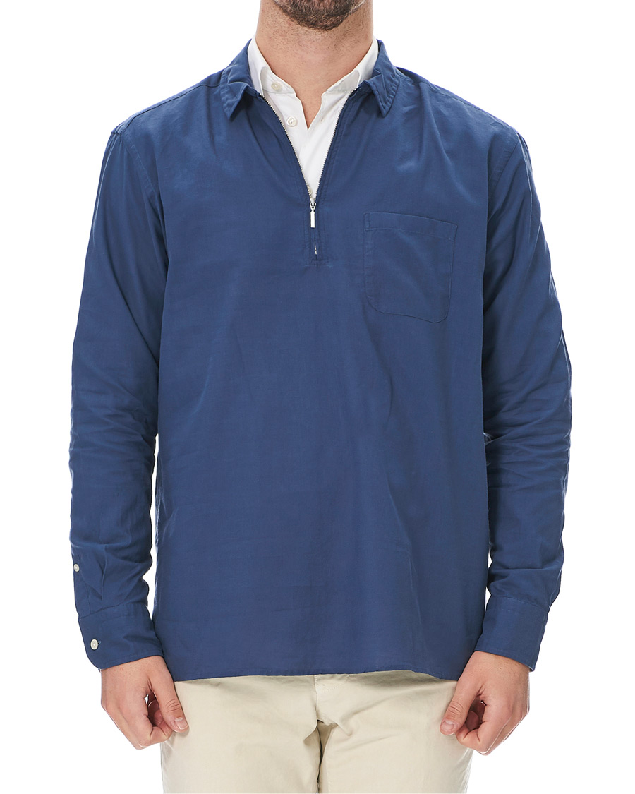 Herre | Skjorter | Eton | Slim Fit Cotton Half Zip Shirt Blue