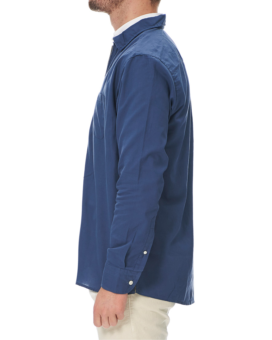 Herre | Skjorter | Eton | Slim Fit Cotton Half Zip Shirt Blue