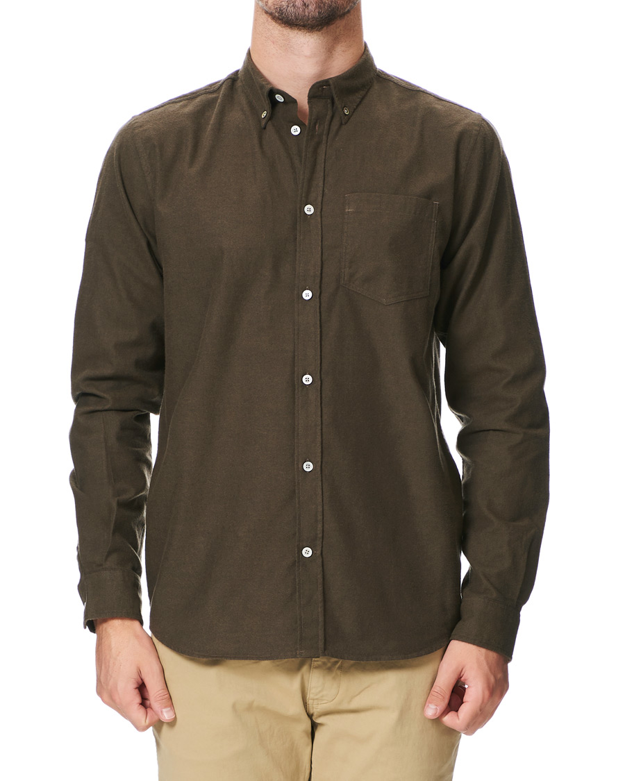Herre | Skjorter | Norse Projects | Anton Brushed Flannel Shirt Dark Green