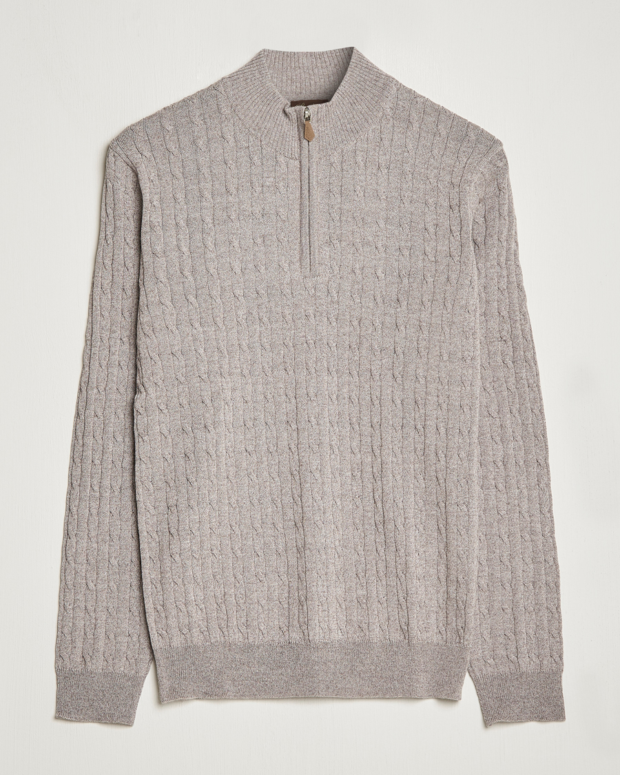 Herre | Trøjer | Stenströms | Merino Wool Cable Half Zip Beige