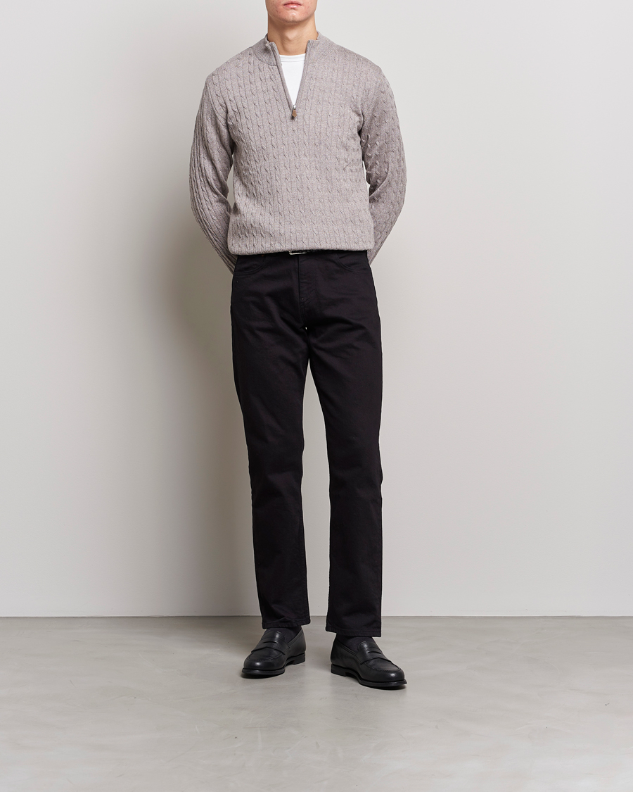 Herre | Trøjer | Stenströms | Merino Wool Cable Half Zip Beige