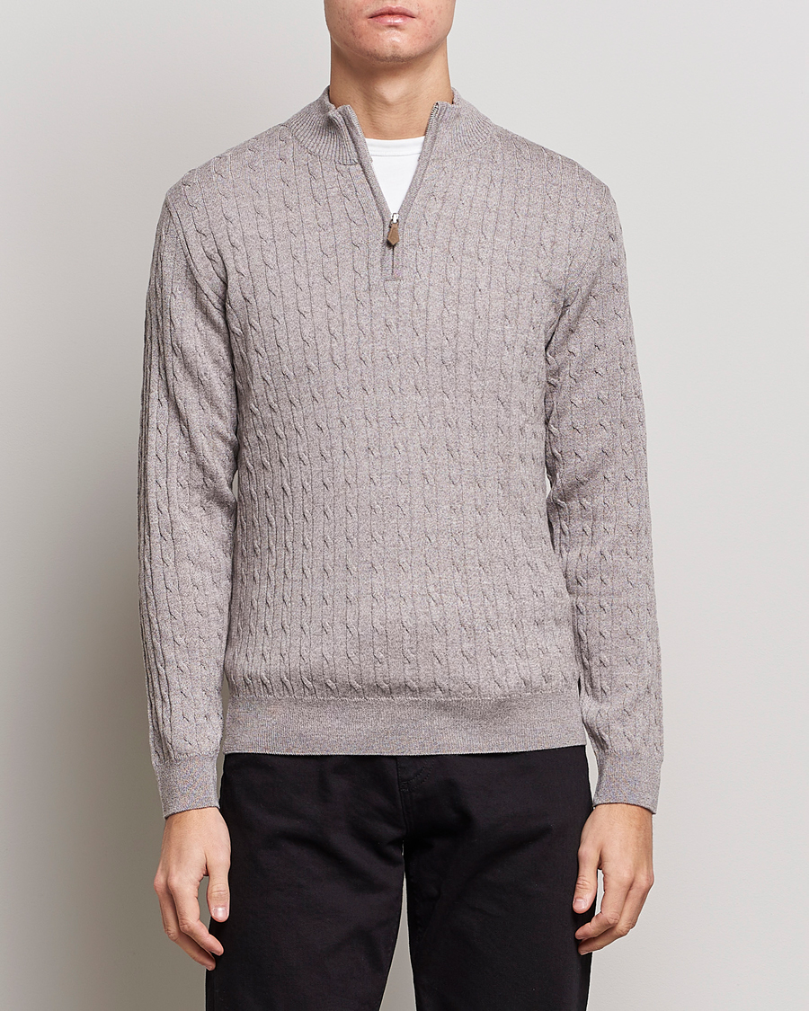 Herre | Trøjer | Stenströms | Merino Wool Cable Half Zip Beige