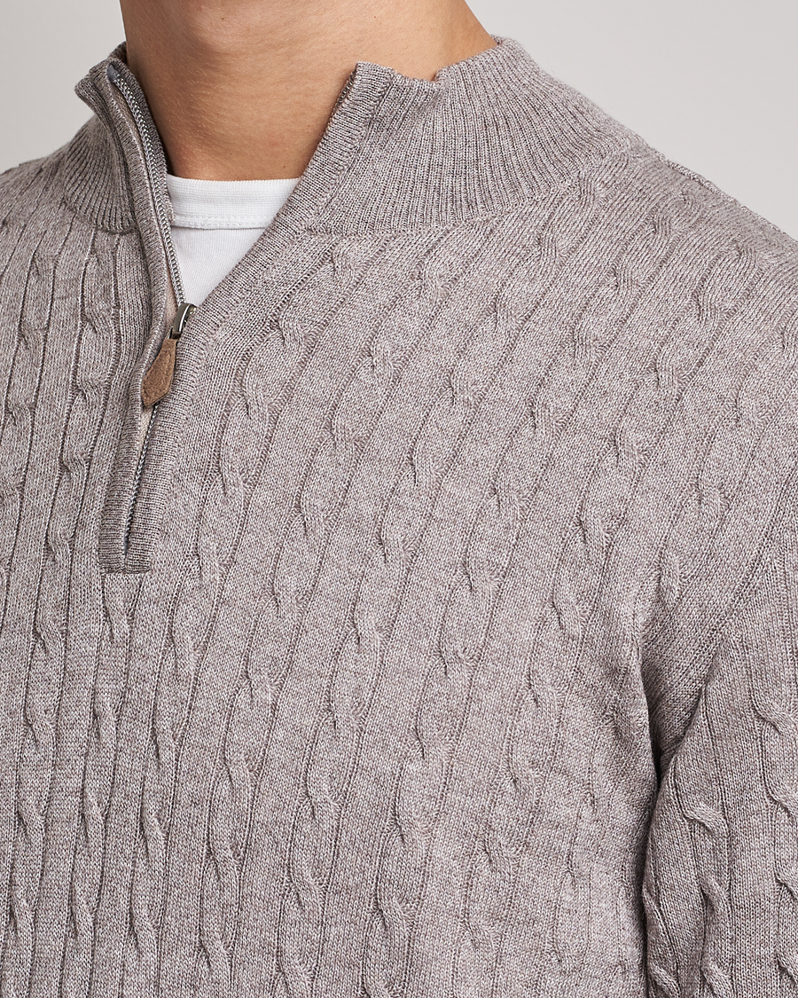 Herre | Trøjer | Stenströms | Merino Wool Cable Half Zip Beige