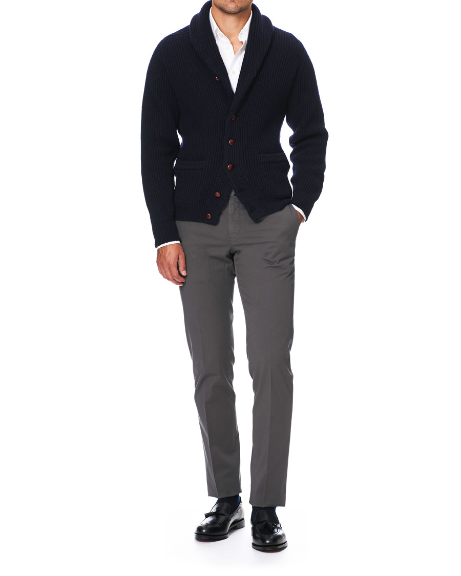 Herre | Trøjer | Drake's | Shawl Collar Rib Cardigan Navy
