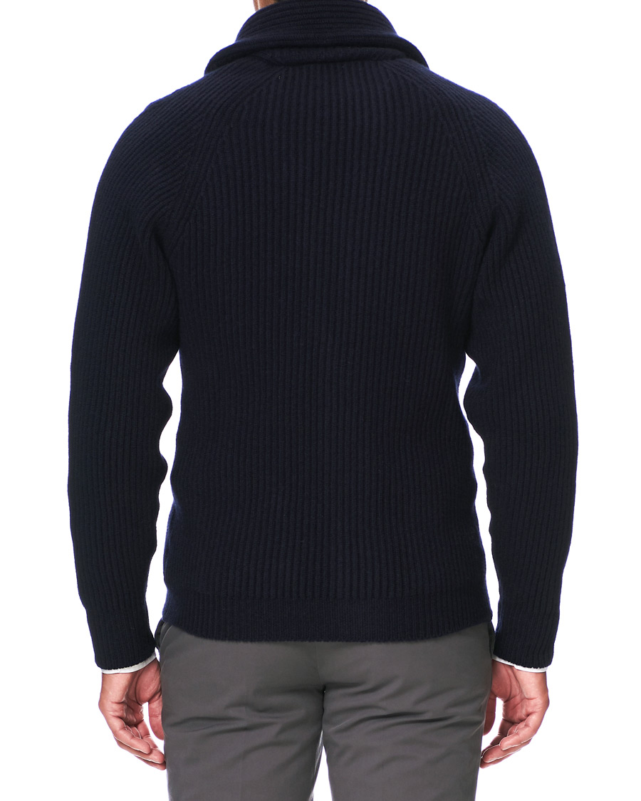Herre | Trøjer | Drake's | Shawl Collar Rib Cardigan Navy