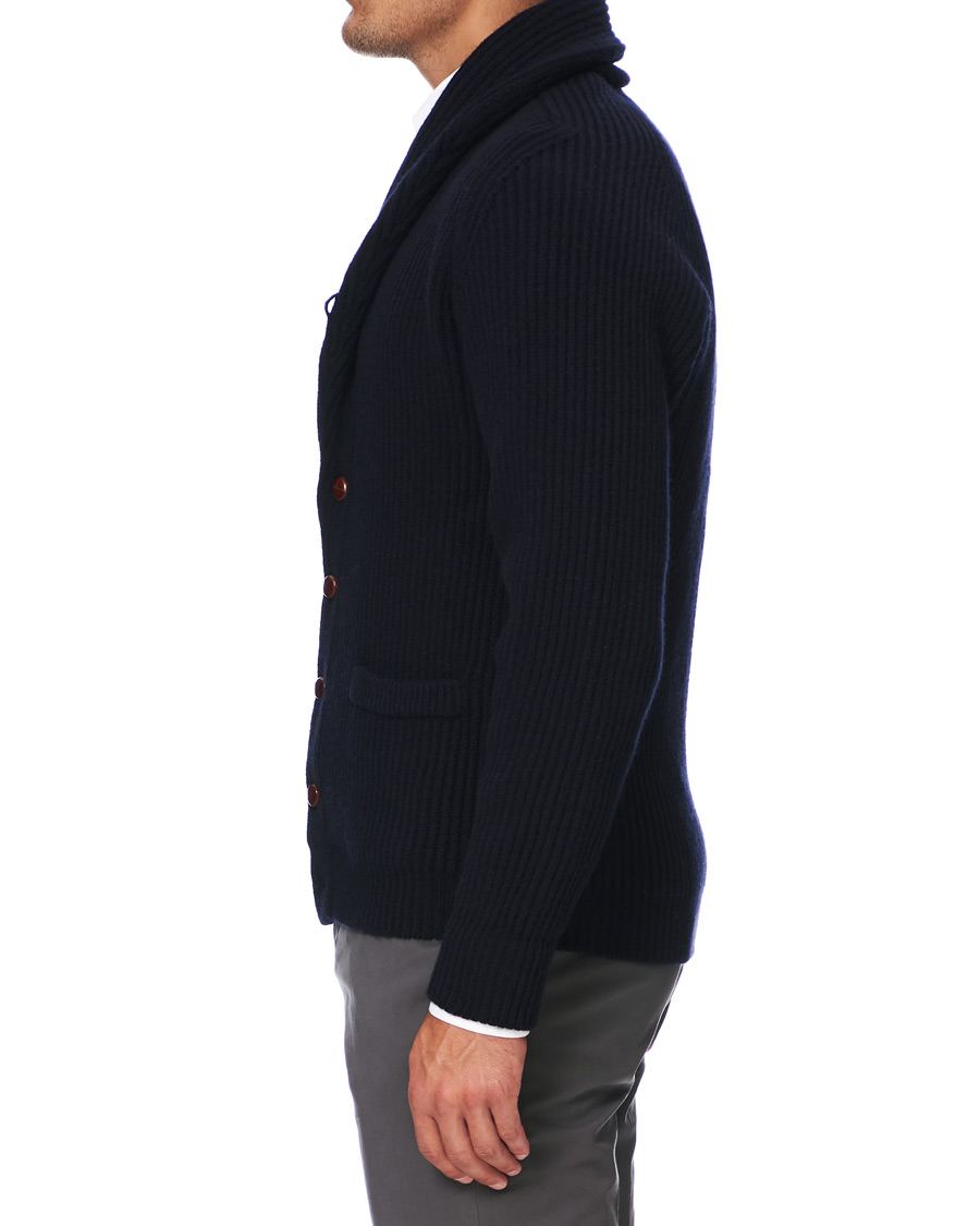 Herre | Trøjer | Drake's | Shawl Collar Rib Cardigan Navy