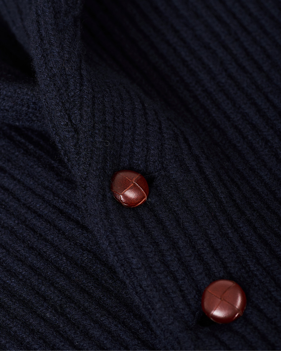 Herre | Trøjer | Drake's | Shawl Collar Rib Cardigan Navy