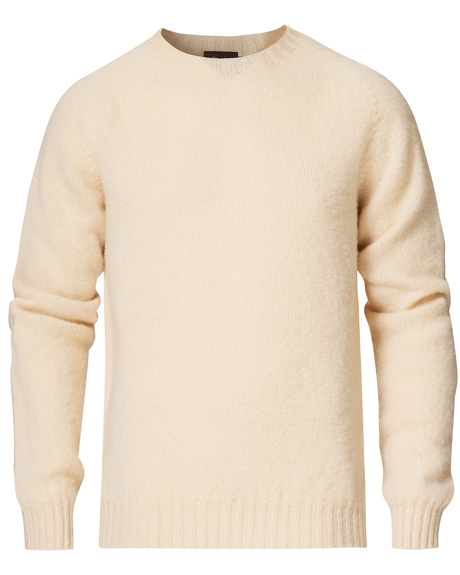 Herre | Trøjer | Drake's | Brushed Shetland Wool Crew Neck Cream