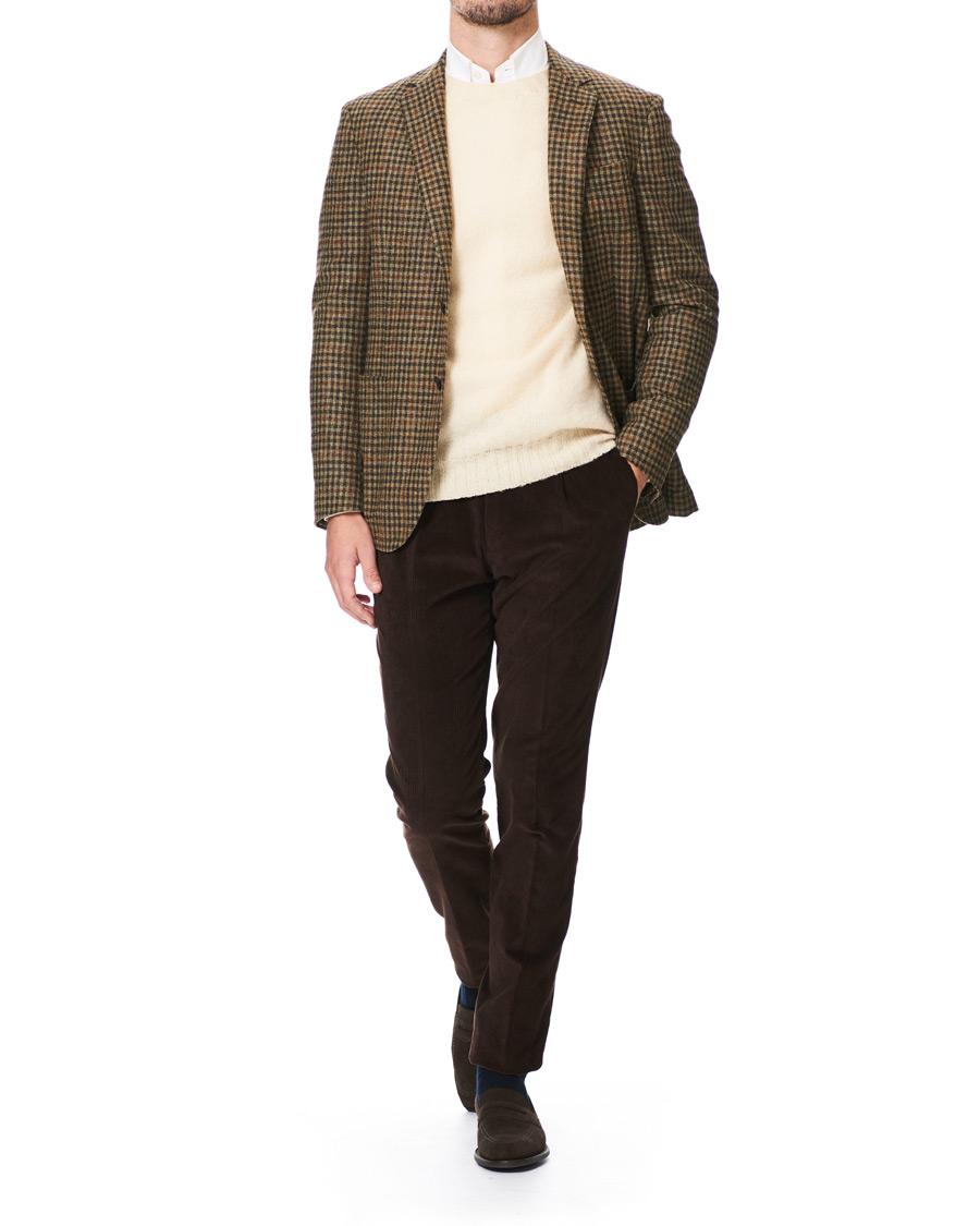 Herre | Trøjer | Drake's | Brushed Shetland Wool Crew Neck Cream