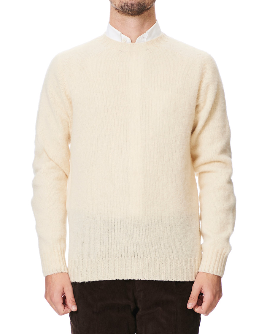 Herre | Trøjer | Drake's | Brushed Shetland Wool Crew Neck Cream