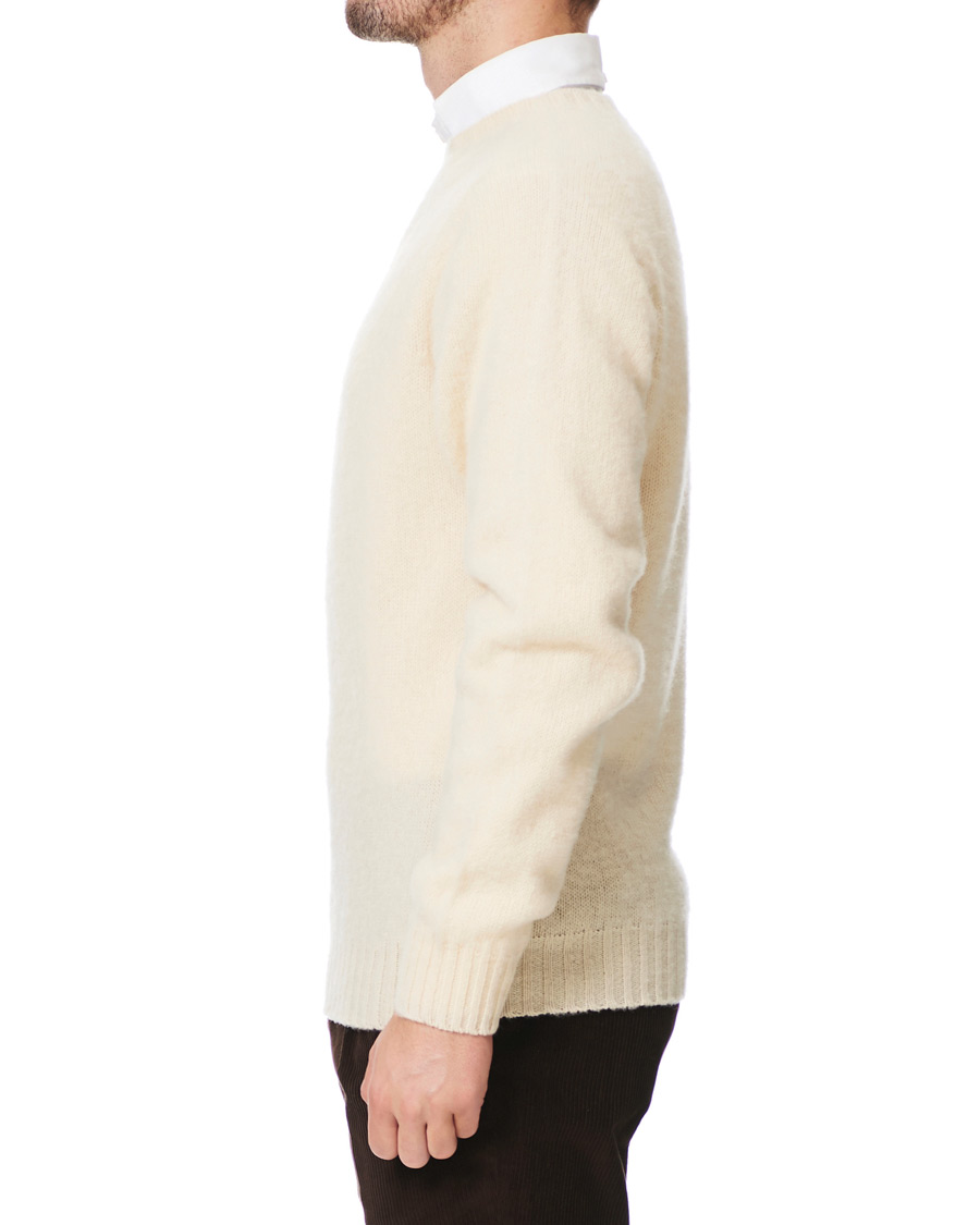 Herre | Trøjer | Drake's | Brushed Shetland Wool Crew Neck Cream