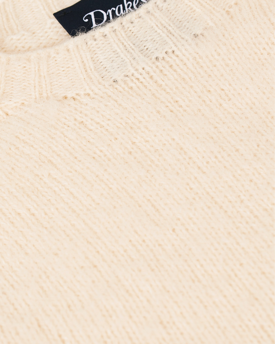 Herre | Trøjer | Drake's | Brushed Shetland Wool Crew Neck Cream