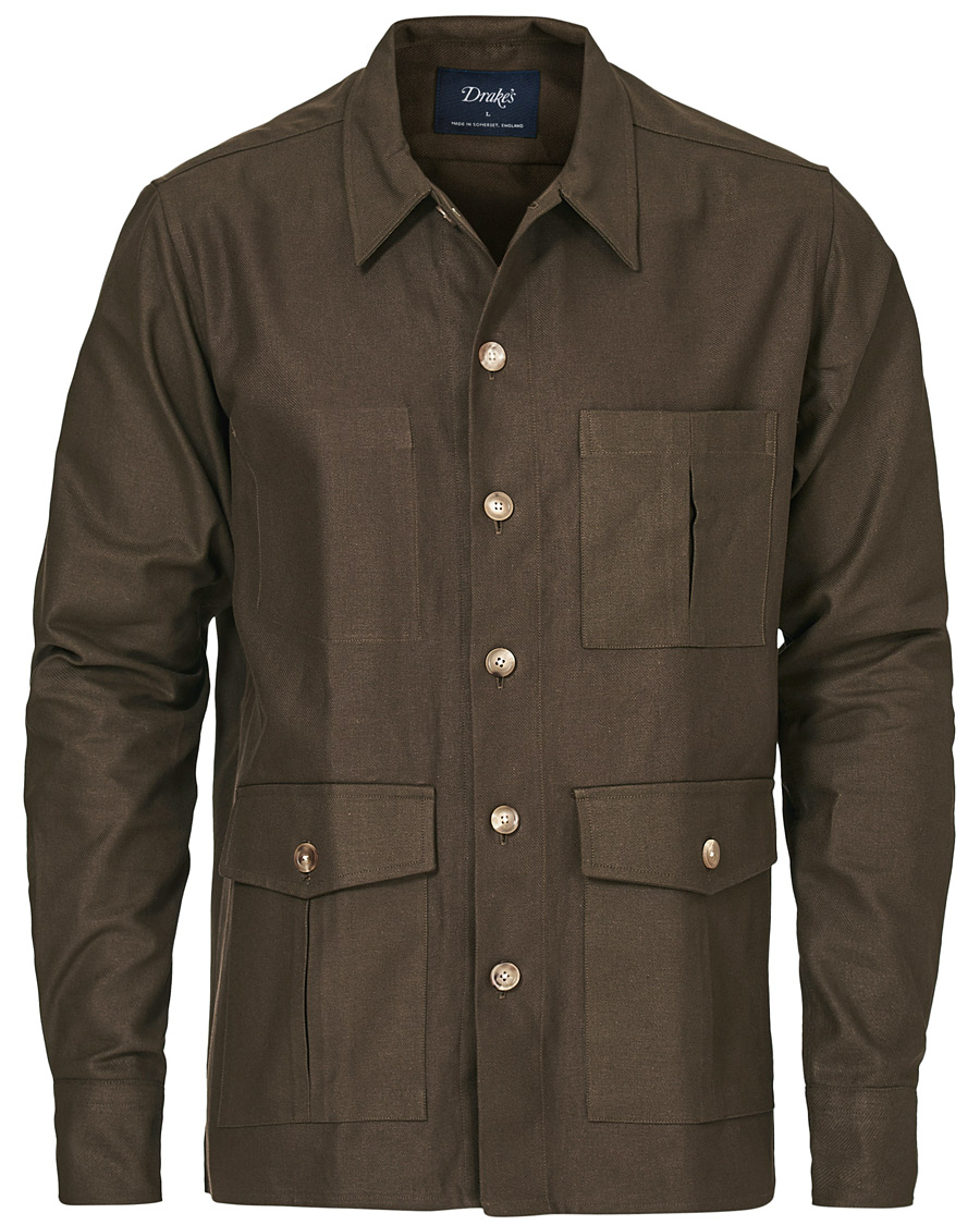 Herre | Skjorter | Drake's | Solid Twill Overshirt Olive