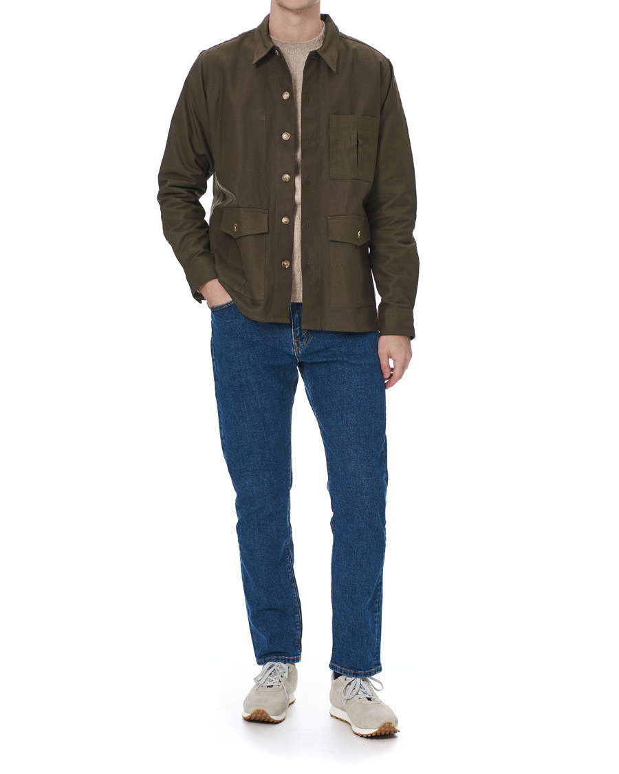 Herre | Skjorter | Drake's | Solid Twill Overshirt Olive