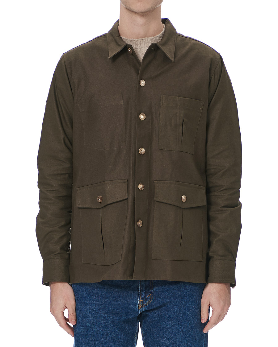 Herre | Skjorter | Drake's | Solid Twill Overshirt Olive