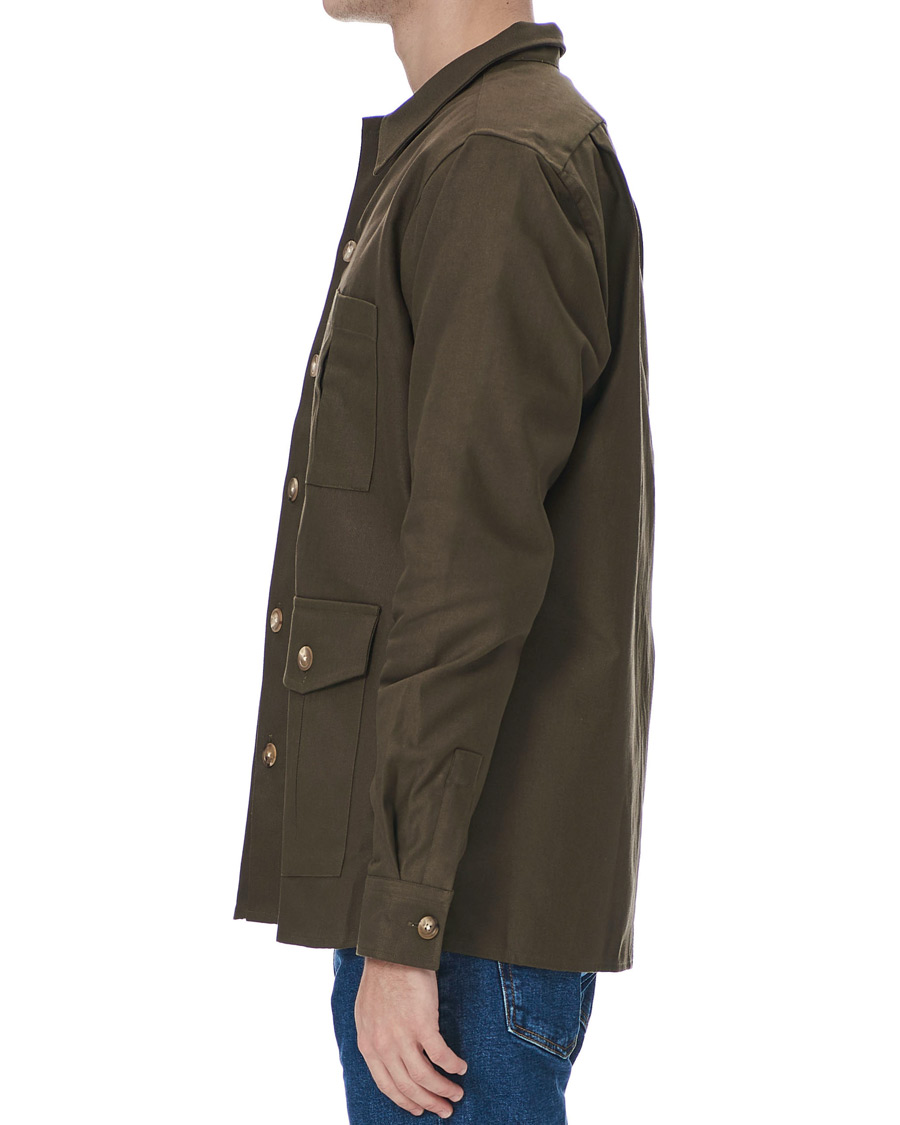 Herre | Skjorter | Drake's | Solid Twill Overshirt Olive