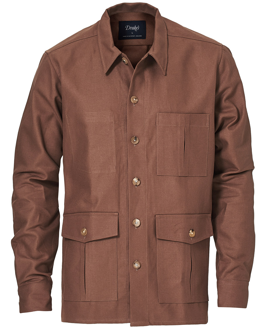 Herre | Skjorter | Drake's | Solid Twill Overshirt Brown