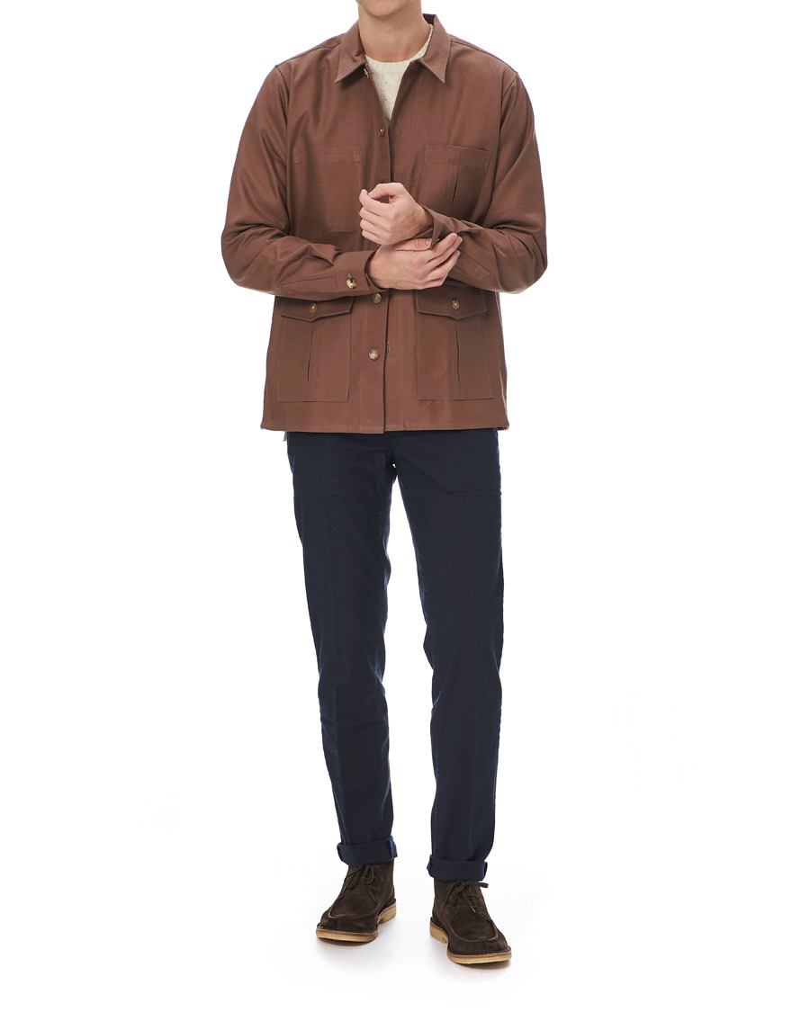 Herre | Skjorter | Drake's | Solid Twill Overshirt Brown