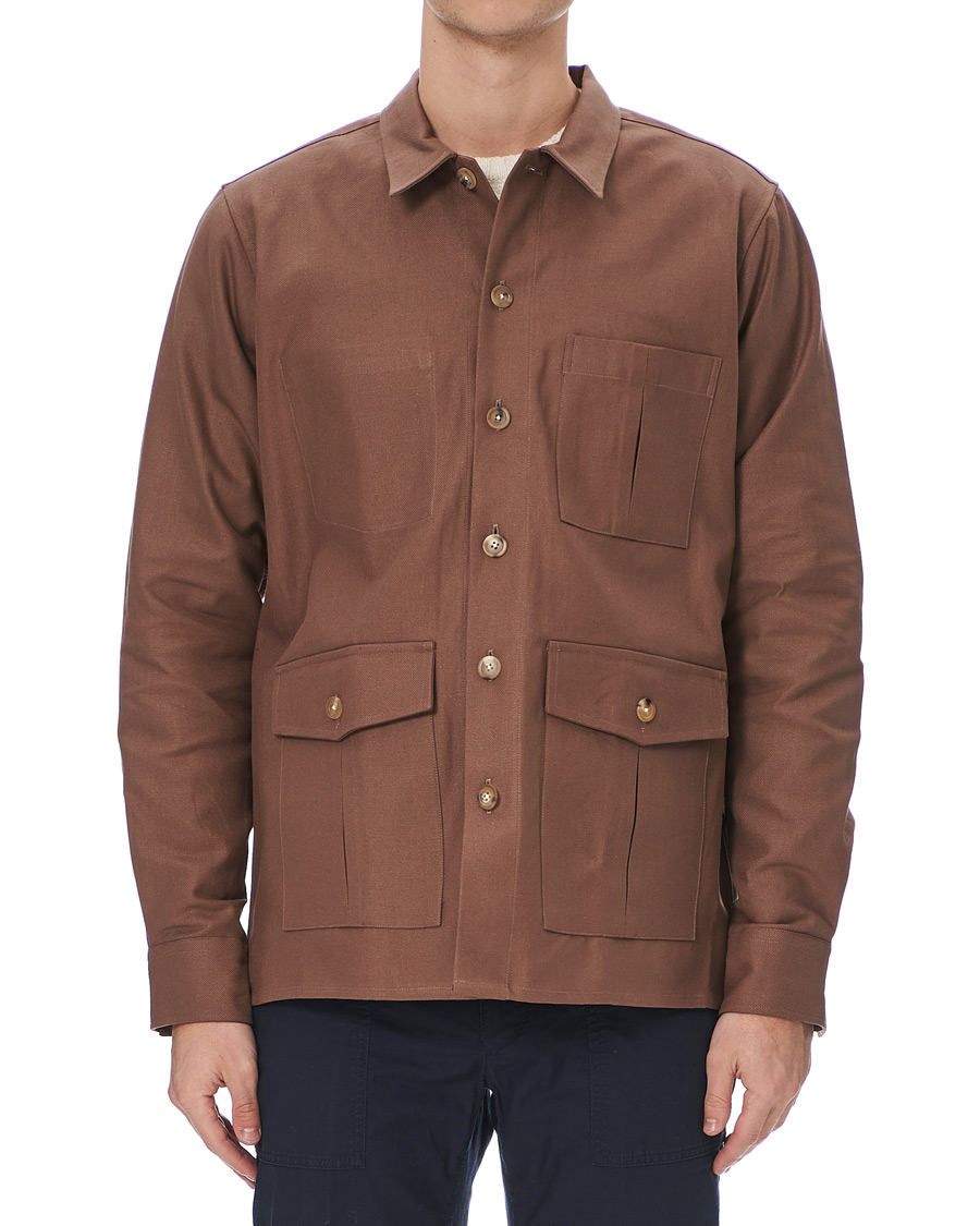 Herre | Skjorter | Drake's | Solid Twill Overshirt Brown