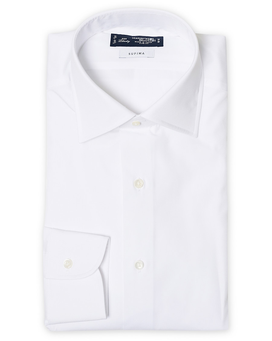 Herre | Skjorter | Kamakura Shirts | Slim Fit Pinpoint Oxford Shirt White