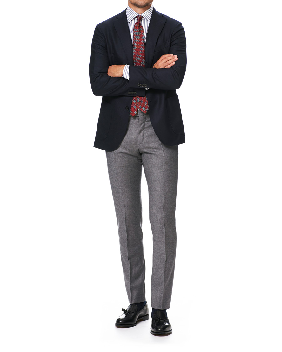 Herre | Skjorter | Kamakura Shirts | Slim Fit Broadcloth Striped Shirt White/Blue