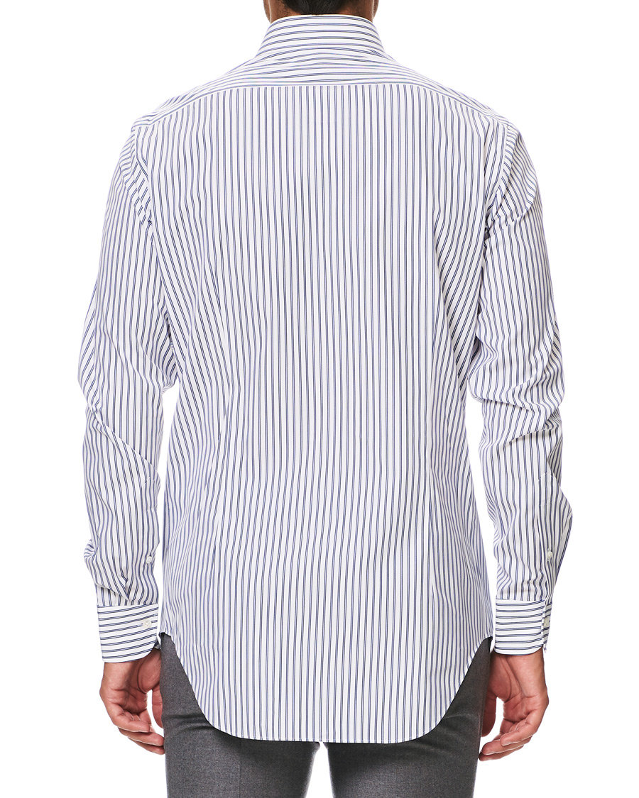 Herre | Skjorter | Kamakura Shirts | Slim Fit Broadcloth Striped Shirt White/Blue