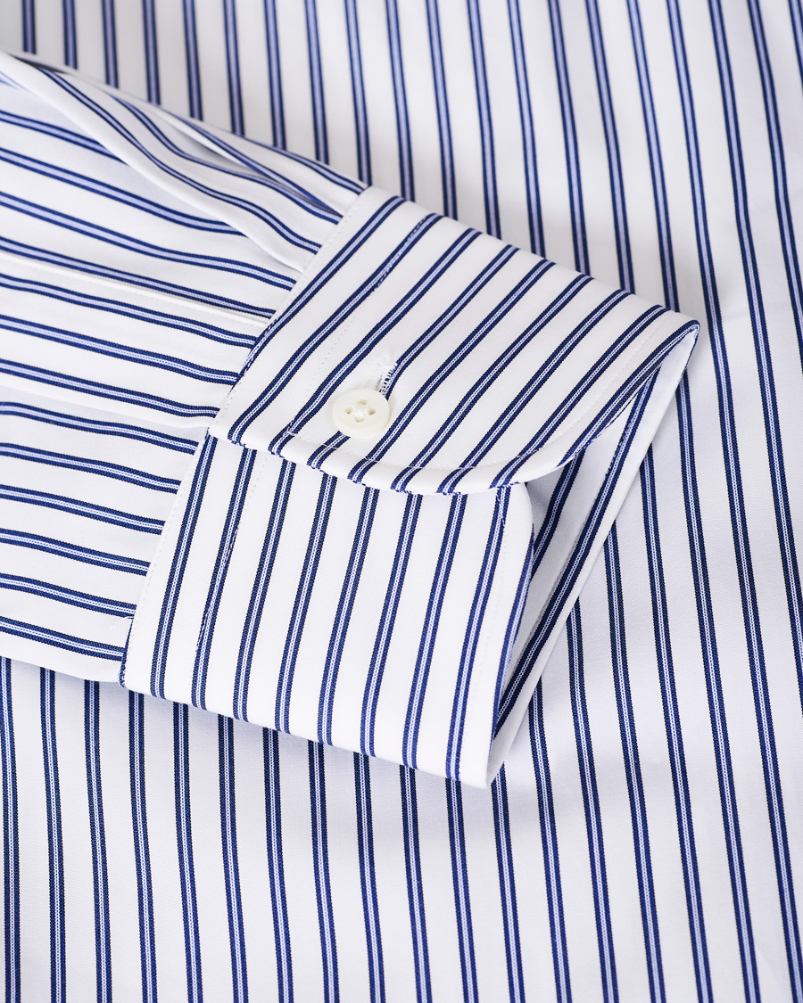 Herre | Skjorter | Kamakura Shirts | Slim Fit Broadcloth Striped Shirt White/Blue